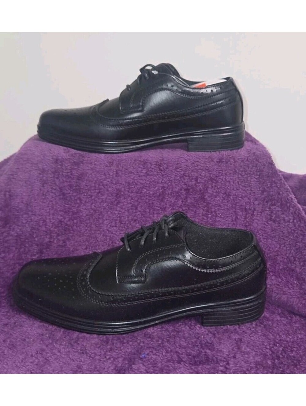 Deer Stags Boy's Ace Wing Tip Shoes Sz 4.5 WIDE Black Comfort Oxford Shoes